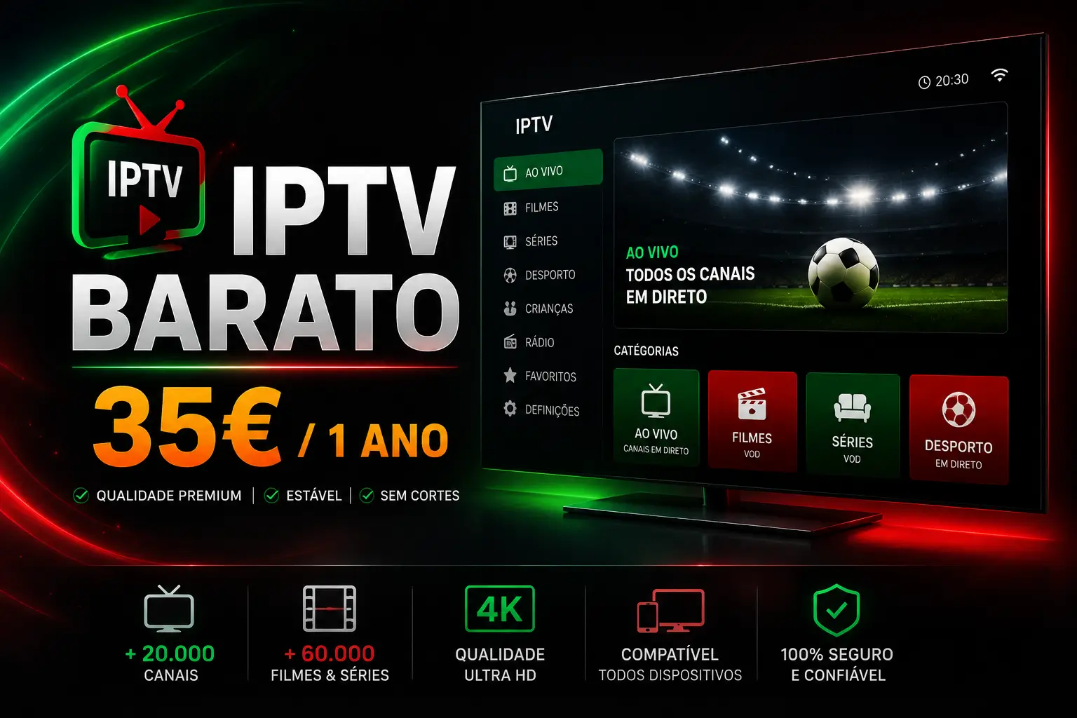 IPTV Barato Portugal — desde 2,92€/mês, +15.000 canais HD