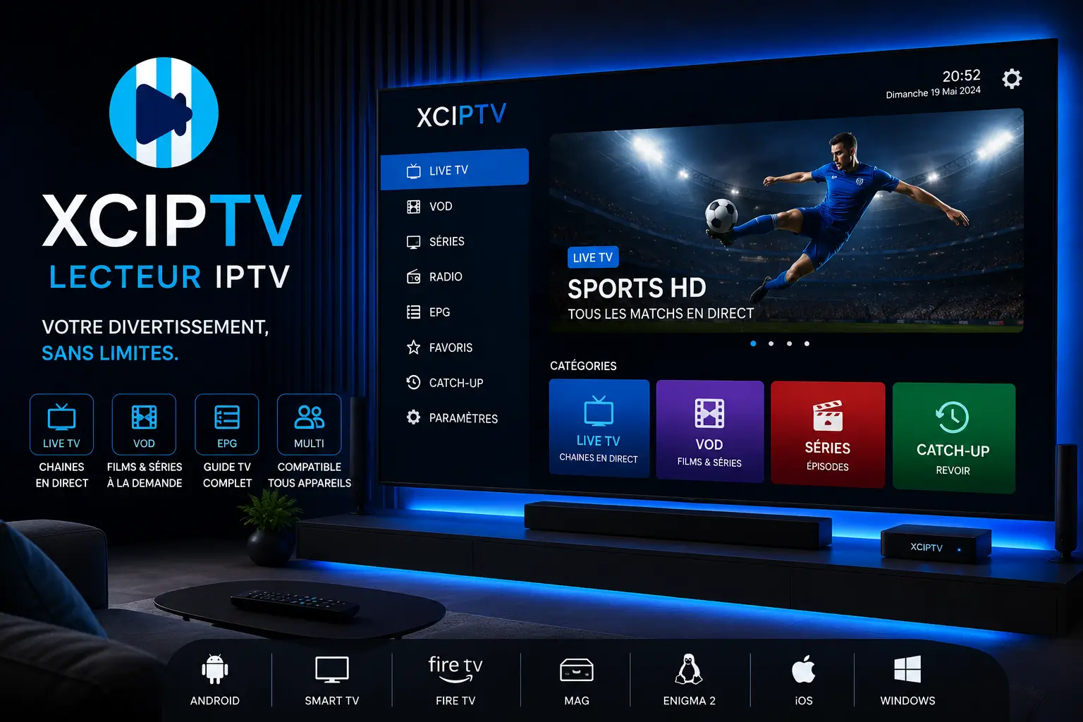 XCIPTV — App IPTV gratuita para Android, Firestick, Smart TV e iOS